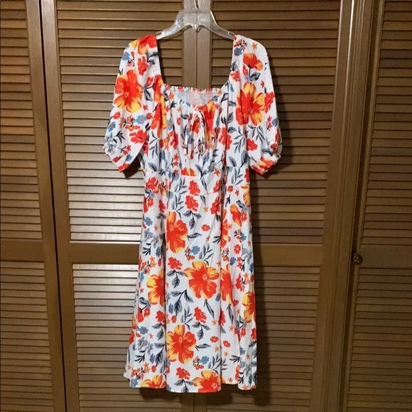 NWOT 3X Tropical Floral Puff Sleeve Dress - Picture 3 of 6